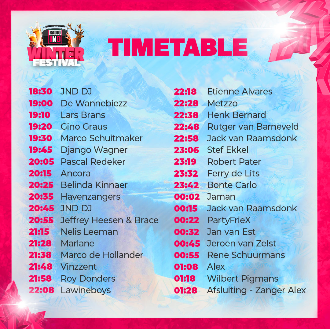 Timetable JND Winterfestival is bekend